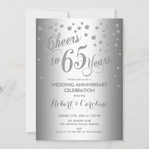 65th Wedding Anniversary Invitation _ Silver White