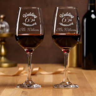 65th Wedding Anniversary Modern Script Wine Glass