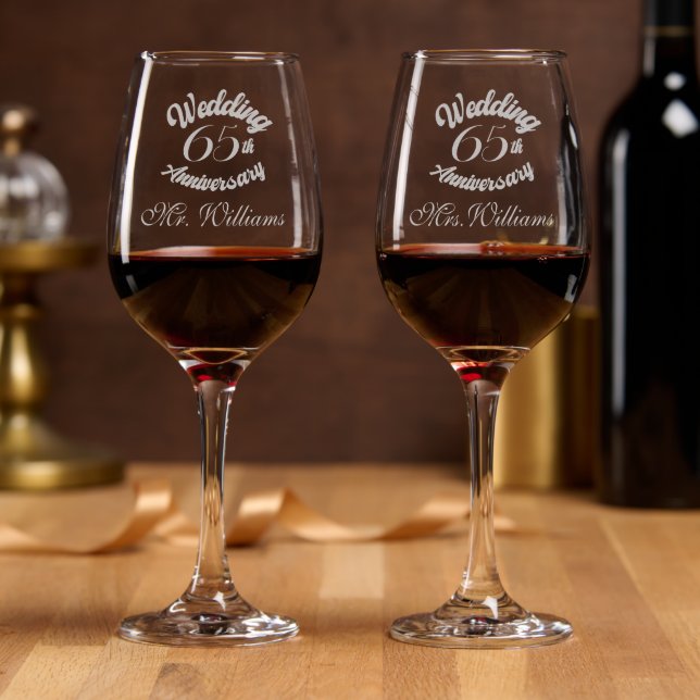65th Wedding Anniversary Modern Script Wine Glass (Party)