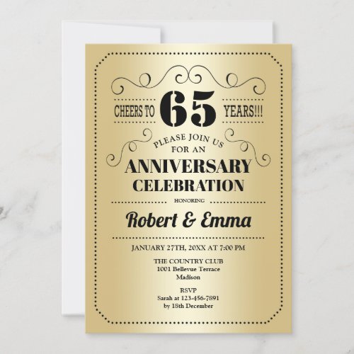 65th Wedding Anniversary Party _ Gold Black Invitation