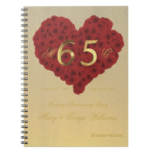 65th Wedding Anniversary Party Guestbook Red Roses Notebook