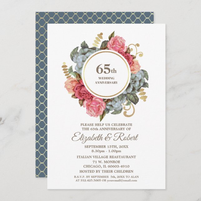 65th Wedding Anniversary Party Invitations (Front/Back)