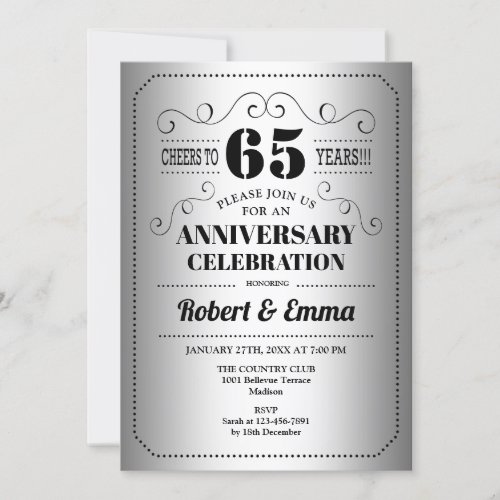 65th Wedding Anniversary Party _ Silver Black Invitation