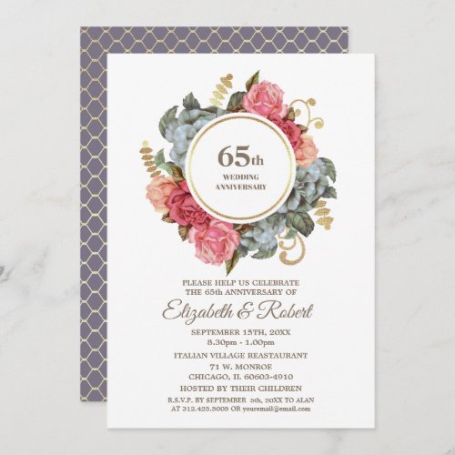 65th Wedding Anniversary Party Vintage Floral Invitation
