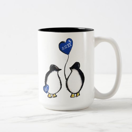 65th wedding anniversary penguin Two_Tone coffee mug