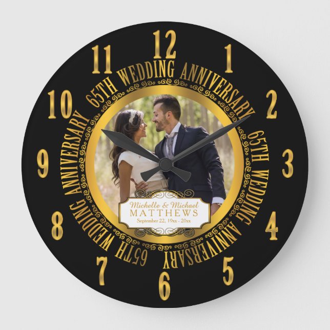 65th Wedding Anniversary Photo Keepsake Large Clock (Front)