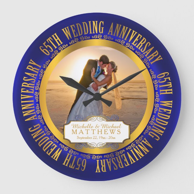 65th Wedding Anniversary Photo Keepsake Large Clock (Front)