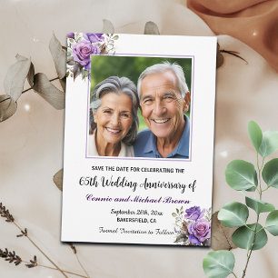 65th Wedding Anniversary Purple Roses Photo Save The Date
