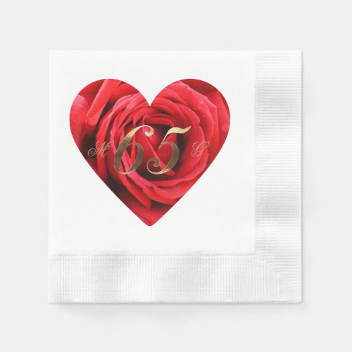 65th Wedding Anniversary Red Roses Heart Elegant Napkins