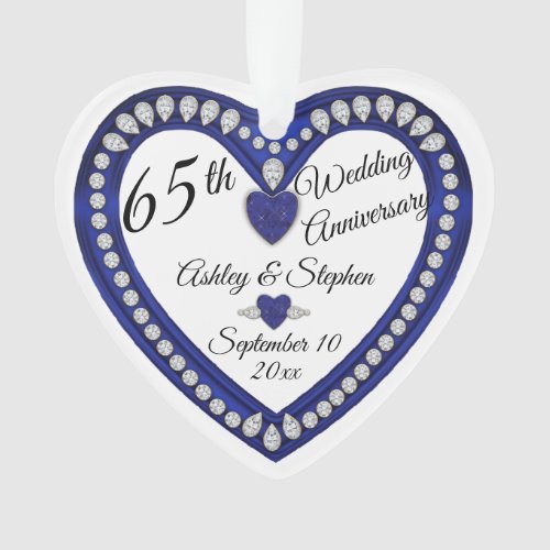 65th Wedding Anniversary Sapphire Diamond Keepsake Ornament