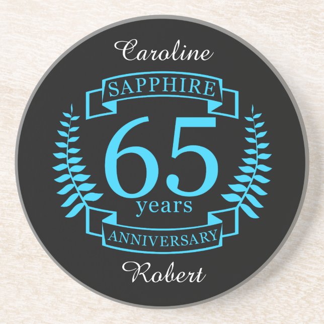 65th Wedding ANNIVERSARY SAPPHIRE Drink Coaster (Front)
