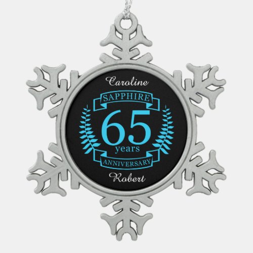 65th Wedding ANNIVERSARY SAPPHIRE Snowflake Pewter Christmas Ornament