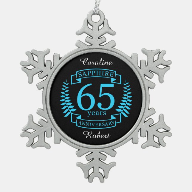65th Wedding ANNIVERSARY SAPPHIRE Snowflake Pewter Christmas Ornament (Front)