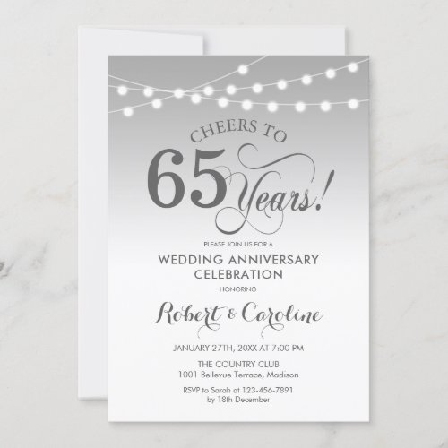 65th Wedding Anniversary _ Silver White Invitation