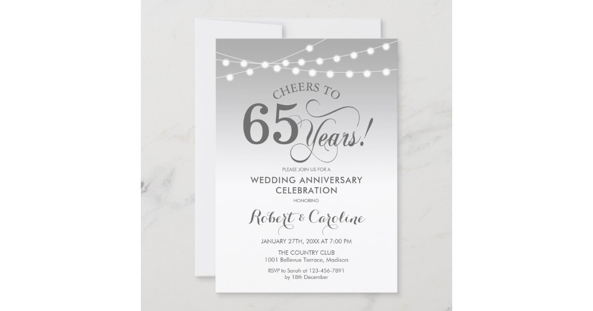 65th Wedding Anniversary - Silver White Invitation | Zazzle