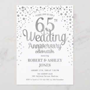 65th Wedding Anniversary - Silver & White Invitation