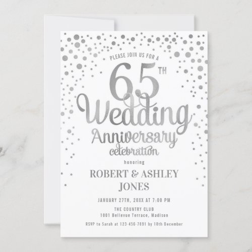 65th Wedding Anniversary _ Silver  White Invitation