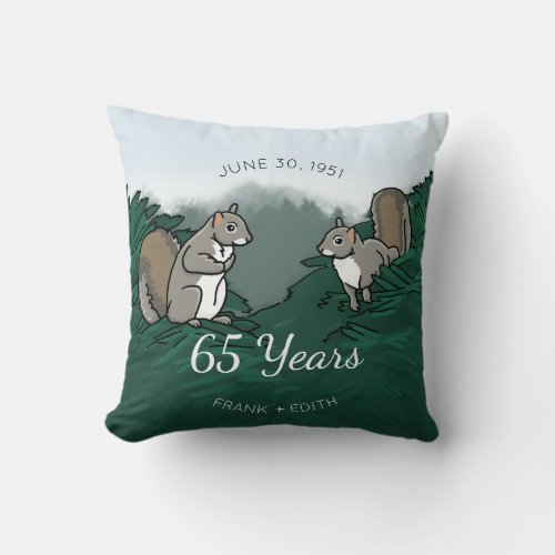 65th Wedding Anniversary Squirrels Throw Pillow