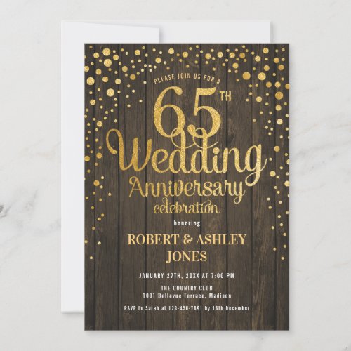 65th Wedding Anniversary _ Wood  Gold Invitation