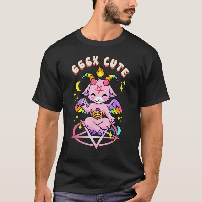 666 Cute Satanic Goat Baphomet Pentagram Satan Fai T-Shirt (Front)