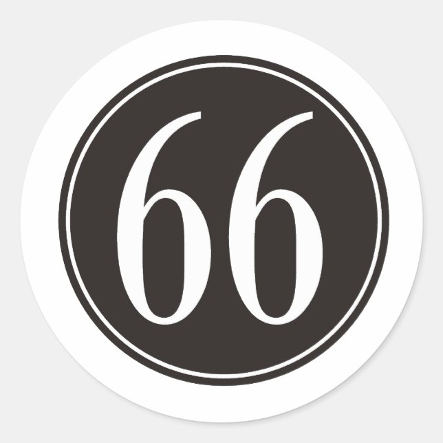 #66 Black Circle Classic Round Sticker (Front)