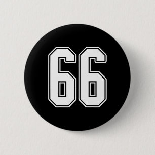 #66 White Outline Number 66 Sports Fan Jersey Styl Button