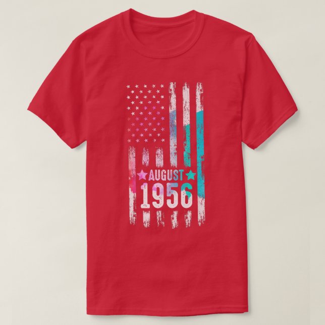 66 Year Old, August 1956 American Flag 66th Birthd T-Shirt (Design Front)