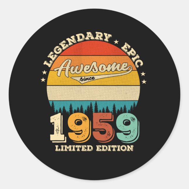 66 Year Old Bday 1959 Awesome 66th Birthday Gift Classic Round Sticker (Front)