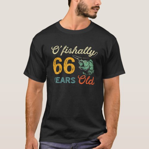 66 Year Old Fishing Bass Fish 66Th Birthday Fisher T_Shirt