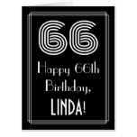 [ Thumbnail: 66th Birthday — Art Deco Inspired Look “66” + Name Card ]