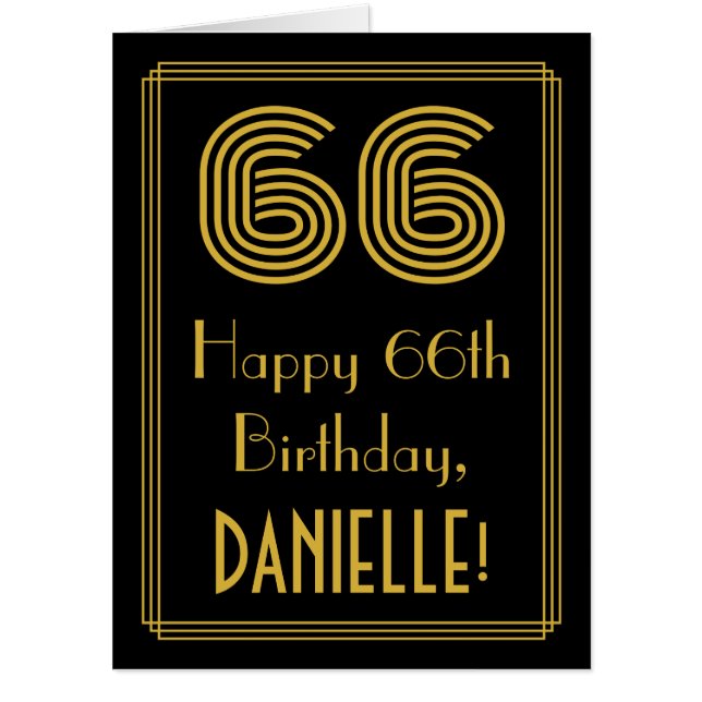 66th Birthday: Art Deco Inspired Look “66” + Name Card (Front)