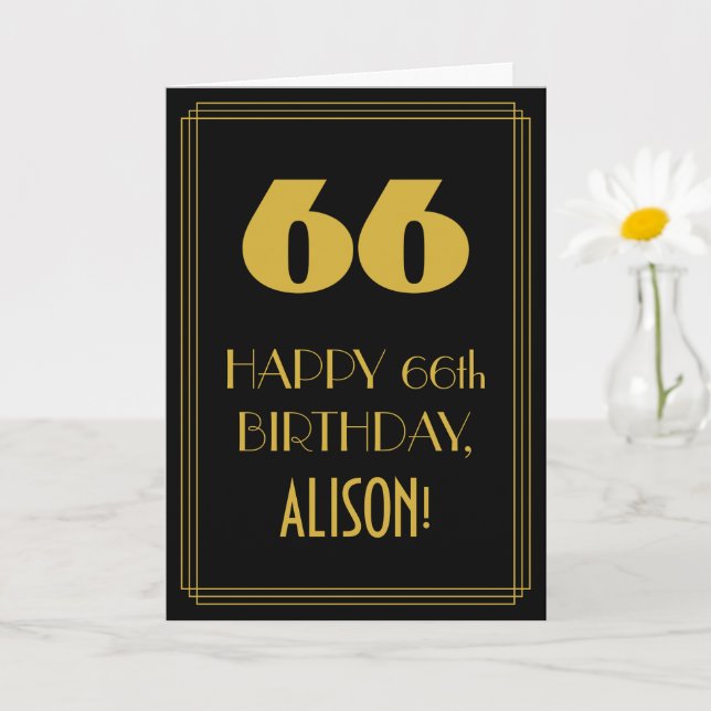 66th Birthday ~ Art Deco Inspired Look "66" & Name Card (Small Plant)