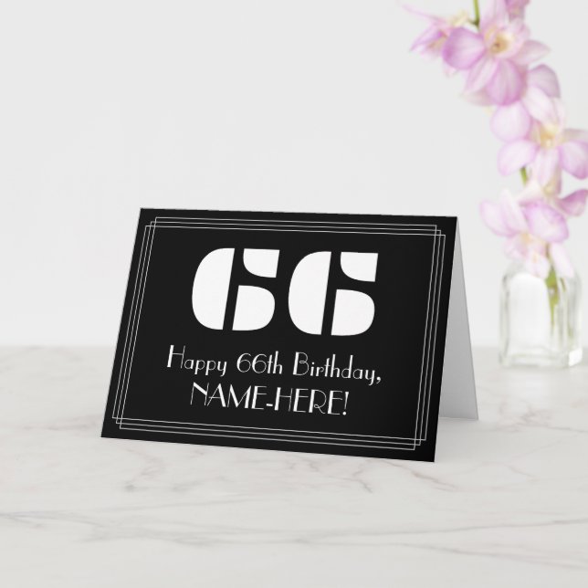 66th Birthday: Art Deco Inspired Look "66" & Name Card (Orchid)