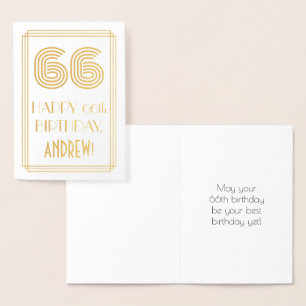 66th Birthday - Art Deco Inspired Look "66" & Name Foil Card