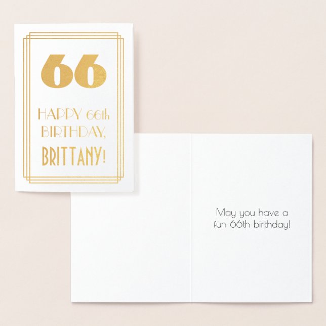 66th Birthday: Art Deco Inspired Look "66" & Name Foil Card (Display)