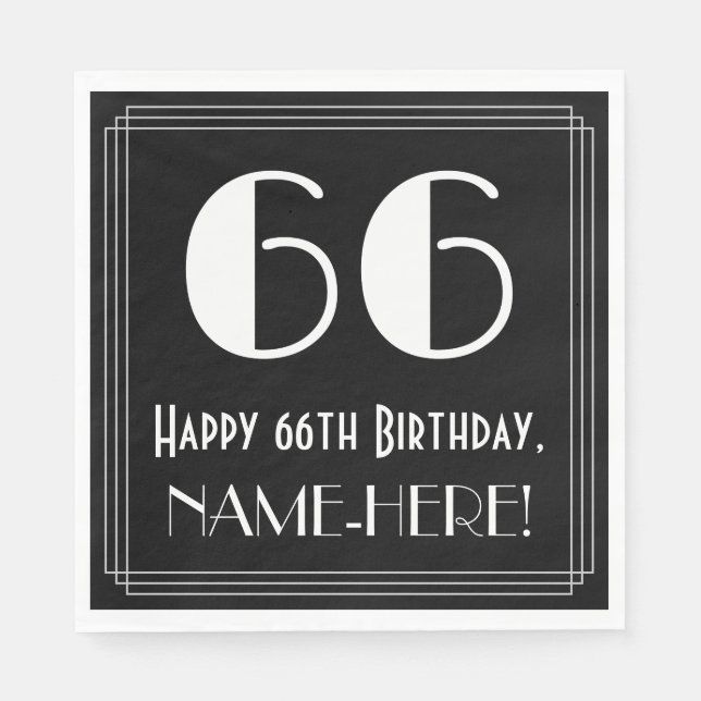 66th Birthday ~ Art Deco Inspired Look "66", Name Napkins (Front)