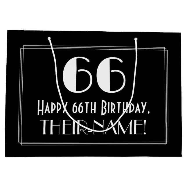 66th Birthday: Art Deco Inspired Style "66", Name Large Gift Bag (Back)
