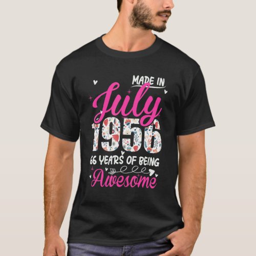 66th Birthday Awesome Since July 1956 Floral T_Shirt