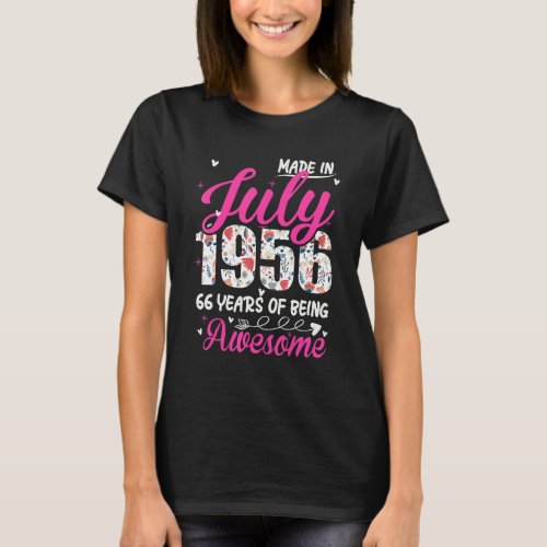 66th Birthday Awesome Since July 1956 Floral T_Shirt