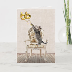 66th Birthday Balloons and Tabby Cat Card