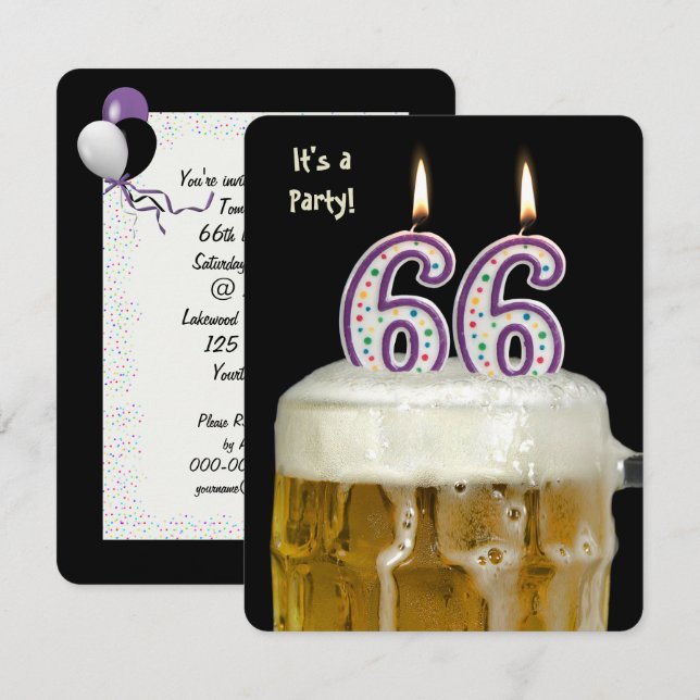 66th Birthday Beer Party Invitation (Front/Back)