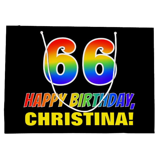 66th Birthday: Bold, Fun, Simple, Rainbow 66 Large Gift Bag (Back)