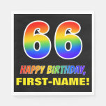 [ Thumbnail: 66th Birthday: Bold, Fun, Simple, Rainbow 66 Napkins ]