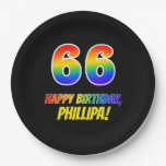 [ Thumbnail: 66th Birthday: Bold, Fun, Simple, Rainbow 66 Paper Plates ]
