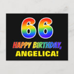 [ Thumbnail: 66th Birthday: Bold, Fun, Simple, Rainbow 66 Postcard ]
