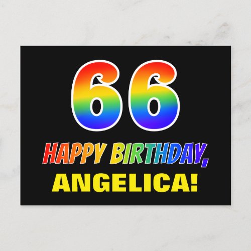 66th Birthday Bold Fun Simple Rainbow 66 Postcard