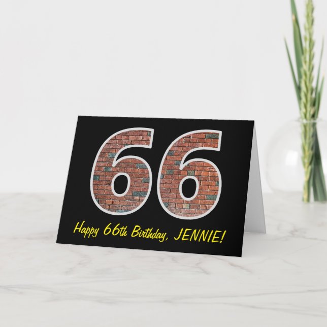 66th Birthday - Brick Wall Pattern "66" w/ Name Card (Front)