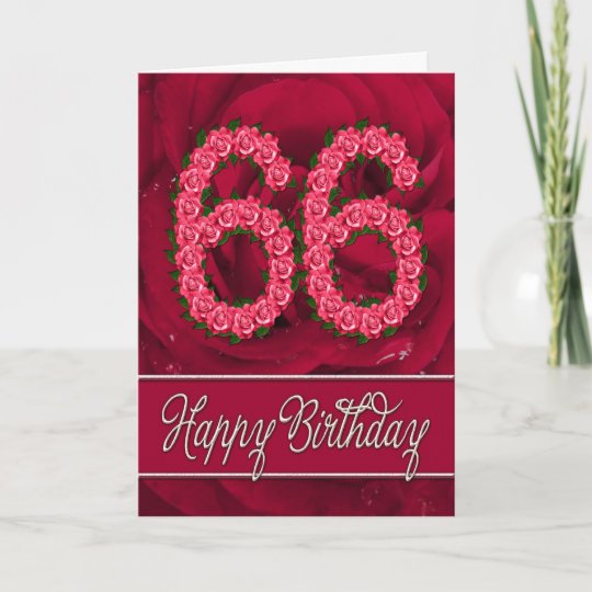 66th Birthday Card With Roses And Leaves