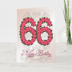 66th birthday card with roses and leaves