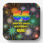 [ Thumbnail: 66th Birthday: Colorful, Fun Celebratory Fireworks Paper Plates ]